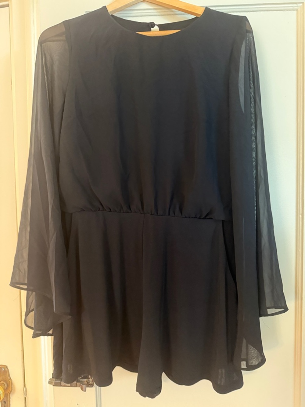 Topshop Black Long-Sleeve Sheer Chiffon Mini Dress